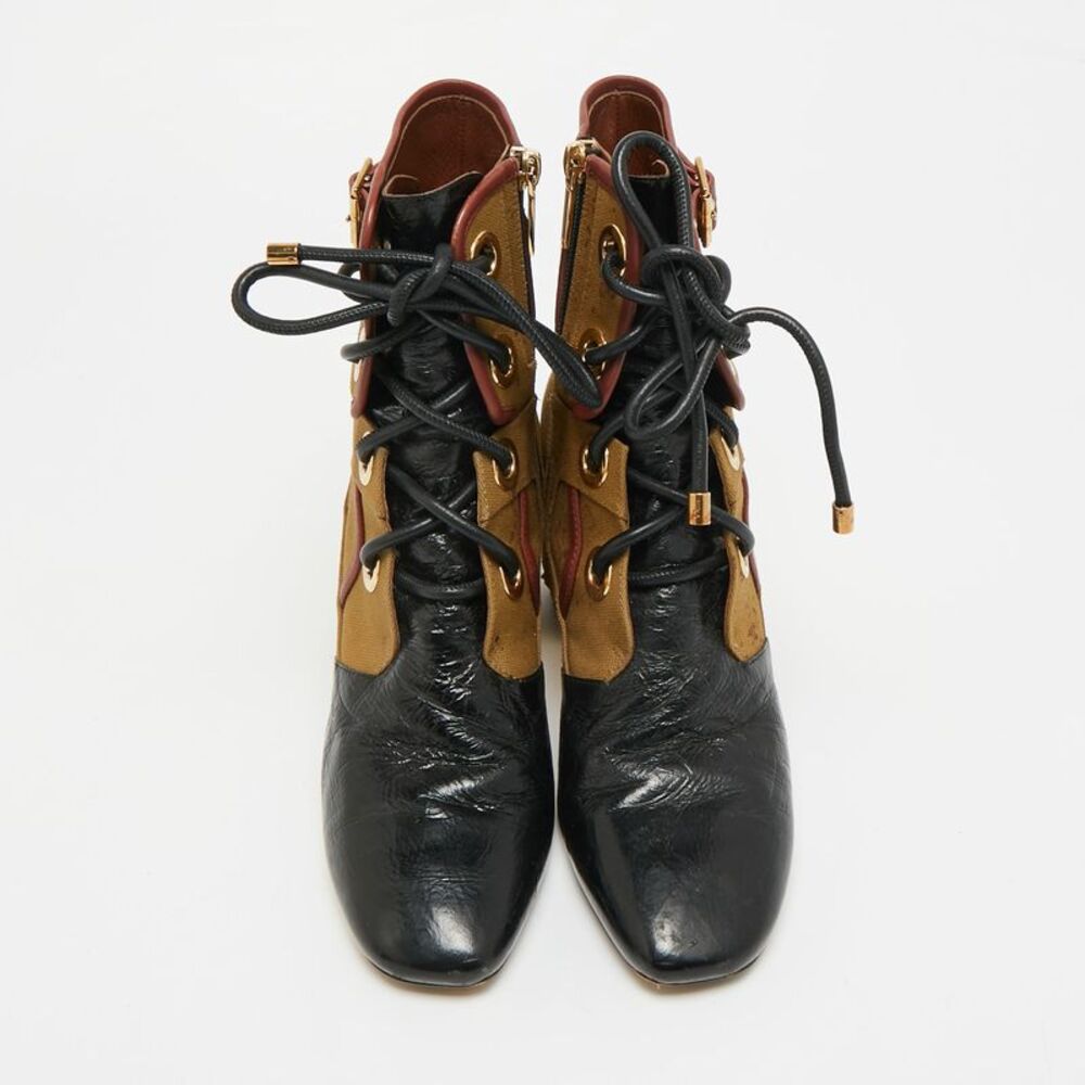 Dior Glorious Size 38 Black/brown Canvas Leather Ankle Length Boots - Picture 3 of 7